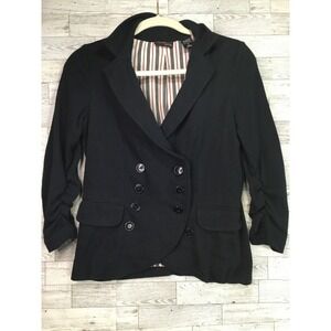 New York & Company Black Double Breasted‎ Blazer Women's Sz Small Ruched Sleeves
